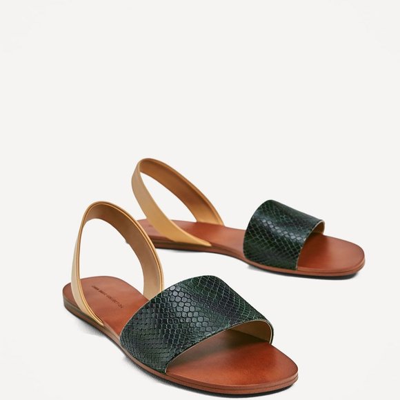 NWT ZARA TWO-TONE EMBOSSED SLIDES, 6